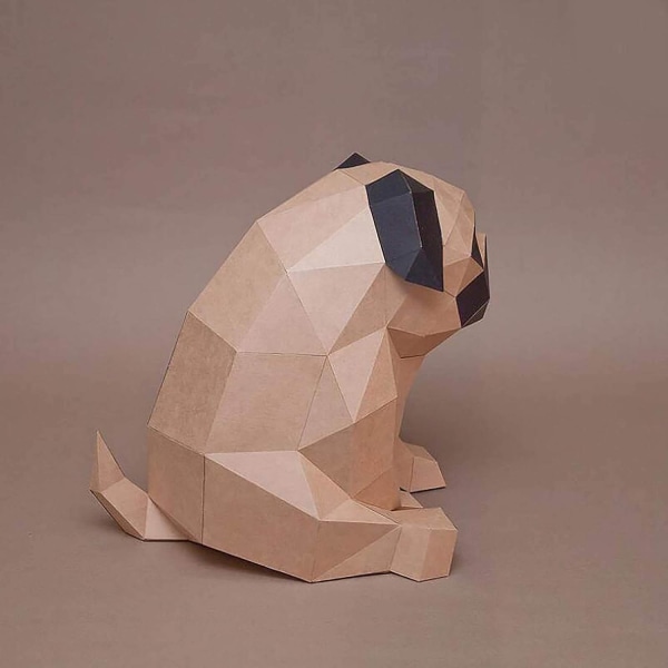 3D-mops-pappersskulptur, förskuren DIY-pappershantverkssats, handgjord ani
