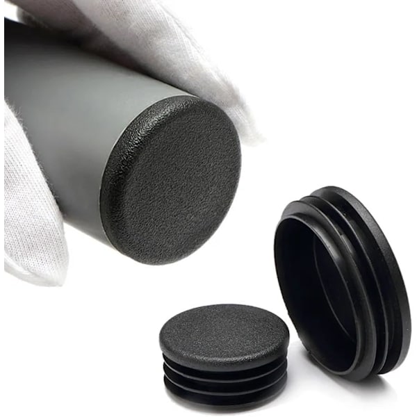 Runde 40mm Sorte Lamelpropper 4 stk. Runde Rørpropper Rør Endehætte 4cm