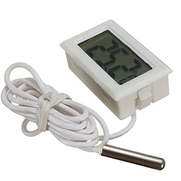 Digital LCD Thermometer Temperature Monitor with External Probe for Fridge Freezer Fridge Aquarium - White