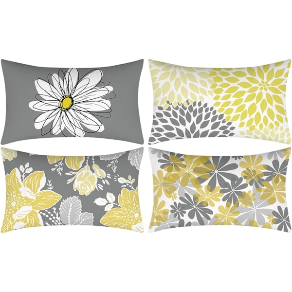 4 kuddfodral, blommigt örngott för soffa hem vardagsrum sovrum heminredning 30 x 50 cm (Daisy - 30X50)