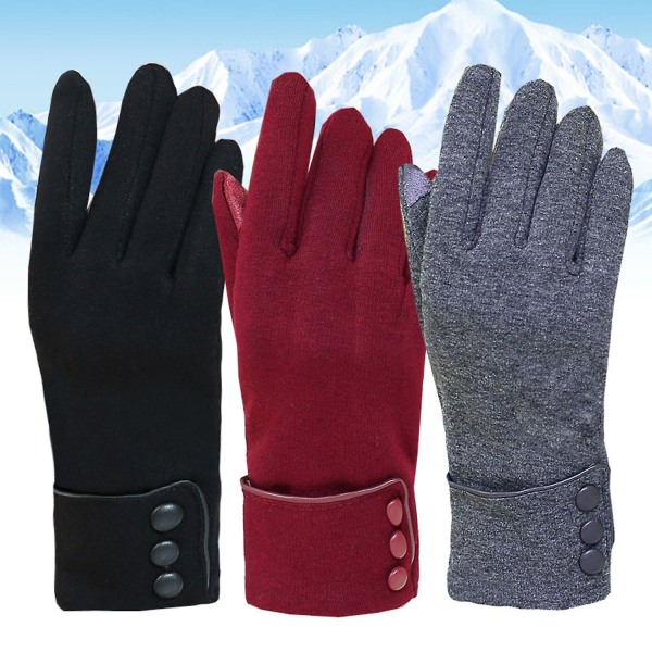 Dam vinter touch screen full finger plysch foder knappar utomhus