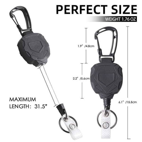 Retractable Cord Badge Holder, 3 Pack Black Retractable Keychain