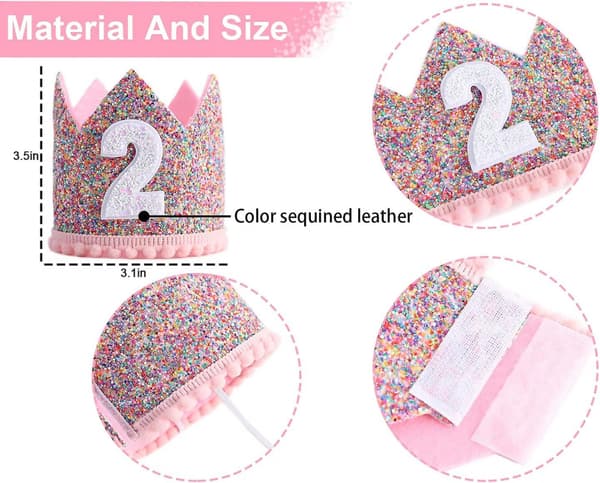 Regnbuekrone for 2-årsdagsfest - Glitter bursdagskrone, bursdagshatt