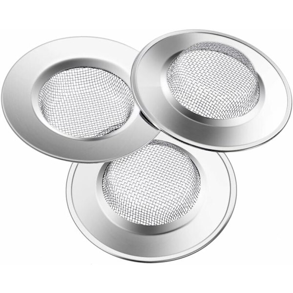 3 stk. vaskebakkefilter 7,7 cm rustfrit stål afløbsfilter, forhindrer tilstopning