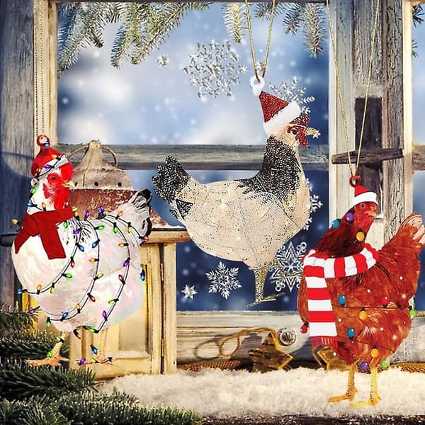 Julepynt Kylling, Kylling Med Halstørklæde, Hane Dyr Vedhæng Julepynt