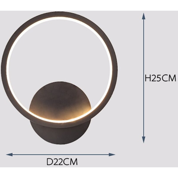 14W LED indendørs væglampe rund væglampe sort varm hvid 3000K