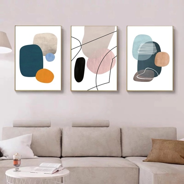 Seinätaide 3 kappaletta kehystettyjä koristemaalauksia Abstrakti yksinkertainen