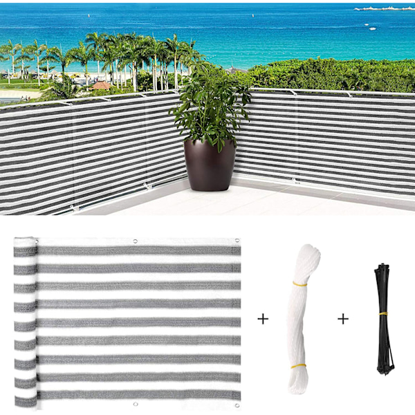 Brise Vue til Balkon 100% HDPE 200g/m2 UV-beskyttelse Modstandsdygtig over for Rivning og Vind Beskyttelse mod Nysgerrige Blikke med Kabelbindere og Snore 500x90cm Grå Hvid