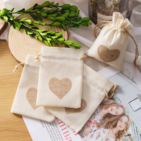 16 stk. Burlap-poser med snøre Candy gavepose til Prank-pose