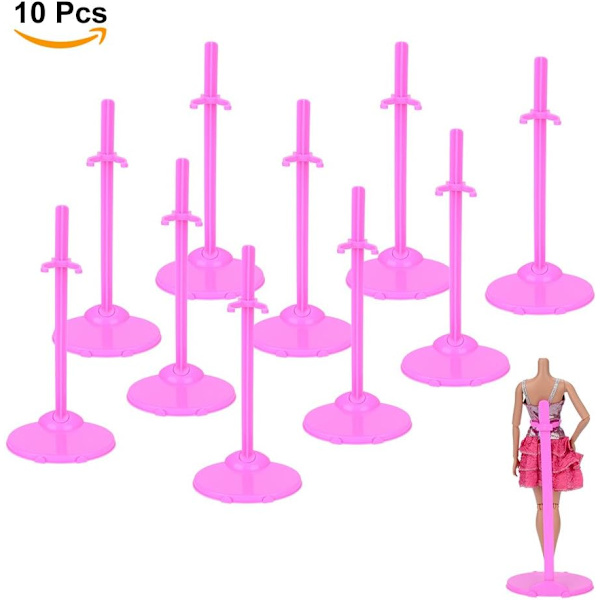 10 ställbara dockställ i plast, klädtillbehör för 30 cm dockor - rosa