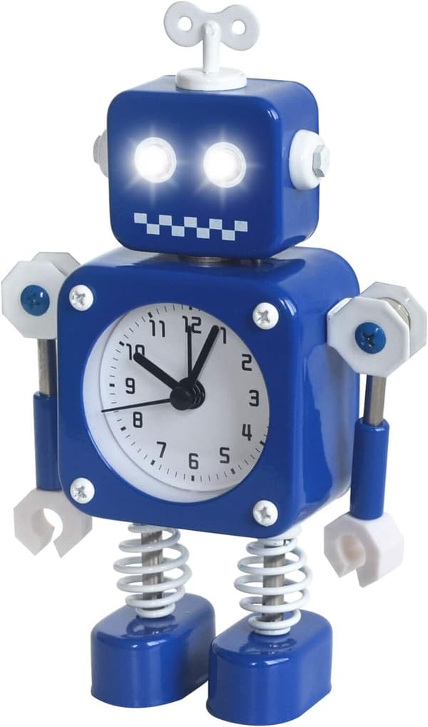 Robot Vækkeur uden Tikkende Lyd (Blå)