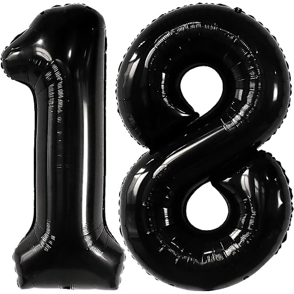 Svart Nummer 18 Ballong Folie - 40 Tum | Svart 18 Födelsedag Ballong