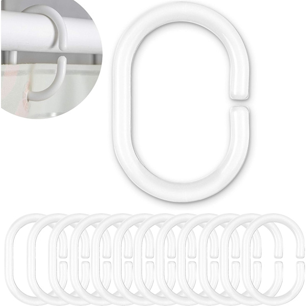 Vita duschdraperiringar, 12-pack, vita duschdraperikrokar