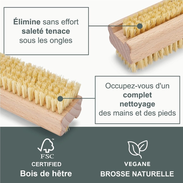 Premium håndneglebørste laget av FSC bøk tre veganske fiberbust