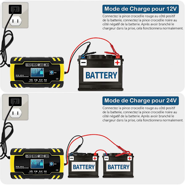 8a 12v/24v intelligent bilbatterioplader med LCD-touchskærm (6ah-150ah