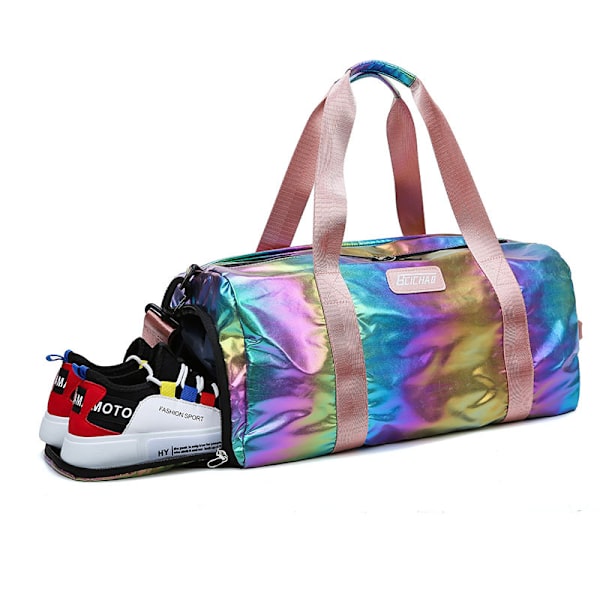 Gym Duffel Bag Kvinnor Övernattning Medium Lättvikt Hopvikbar Weekender Resväska Sport Atletisk Vattentät Torr Våt Skofack för Flickor Barn