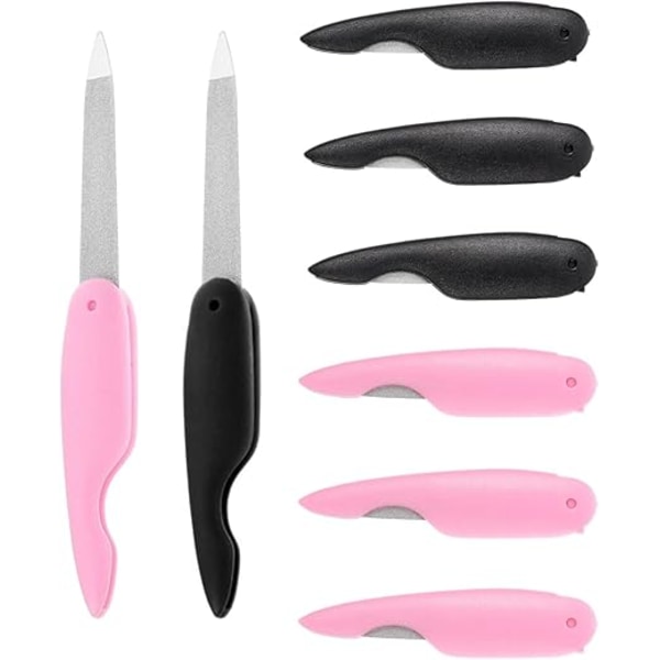 6 st Fällbara Nagelfilar Nagelkonstverktyg Stor Nagelfil Metall Nagelpolsverktyg Trimmande Nagelfil (Svart och Rosa)