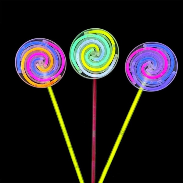 3 stk. Candy Glow Sticks Spinning Light Up Lollipop Baguette filetée