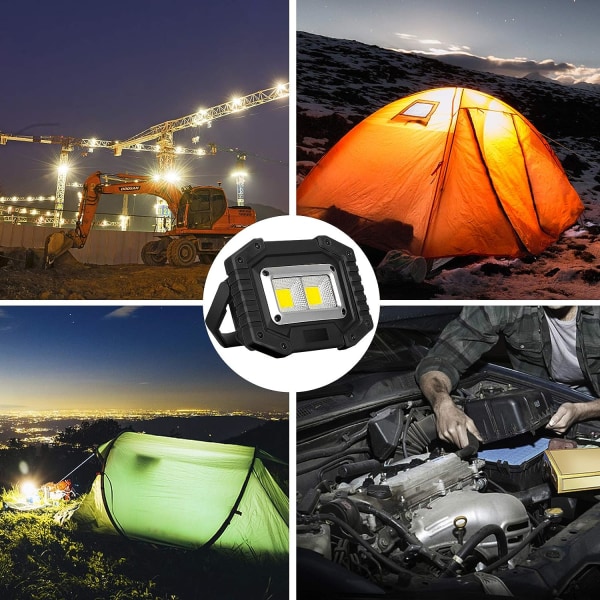 Arbetslampa, LED-arbetslampa USB uppladdningsbar superljus vattentät IP65 arbetslampa med stativ för camping, fiske, verkstad, byggarbetsplats（utan batteri）