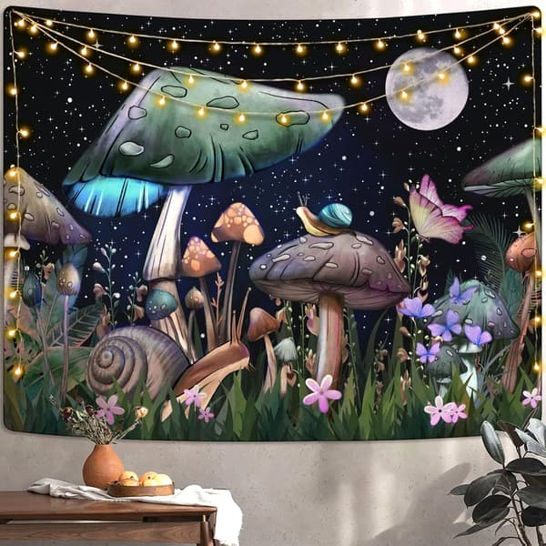 Trippy soppteppe, måne- og stjerneteppe med snegleflyt