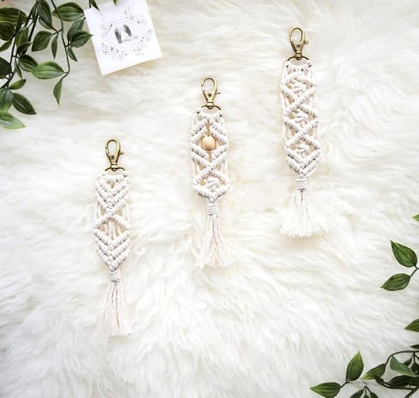 Mini Makrame Nøkkelringer Boho Makrame Veske Charms med Dusker Søte