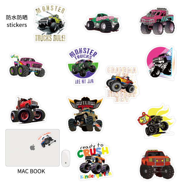 100 st Monster Truck Stickers, Truck Stickers för barn, Monster Stickers för Wat
