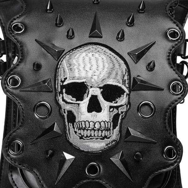Dödskalle midjeväska, Steampunk nitar bältesväska, gotiska läder budväskor, Shou