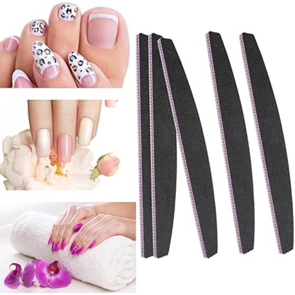 5 st Professionella Nagelfilar, 100/180 Dubbelsidiga Tvättbara Nagelfilar, Kan Återanvändas Flera Gånger, för Kosmetisk Manikyr, Hemma (Svart)