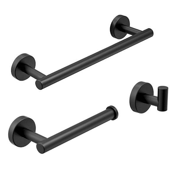 Matte Sort Badeværelsestilbehør, Toiletpapirholder/Vægmonteret Håndklædeholder/Krog, 3 Dele