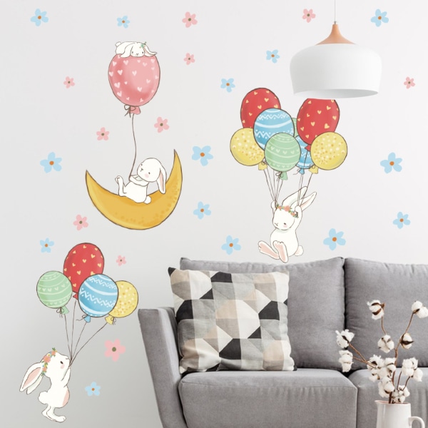 1 Piece Wall Sticker Rabbits Balloons Flowers Removable Wall Stic