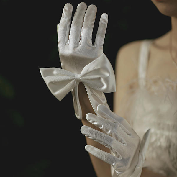 Bryllup Satin Hvide Bue Handsker 1920'er Fest Brude Tilbehør