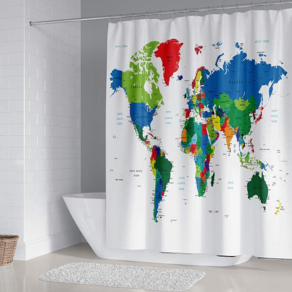 Duschdraperi Världskarta 180x200, Geografi Länder Huvudstäder Färgglada Sh