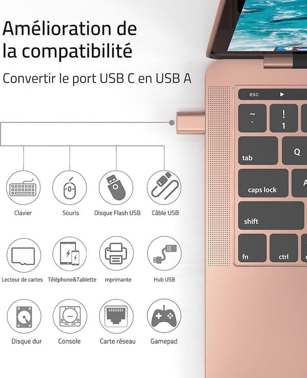 USB C til USB-adapterpakke, 2 USB C hann til USB 3 hunn adaptere, compa