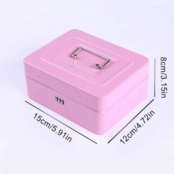 Låsbar säkerhetsbox i stål, minilåda, minilåda i stål, för bulkpengar, mynt (rosa)