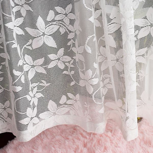 Vit spetsgardin för köksfönster Jacquard blommig genomskinlig