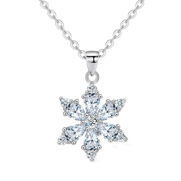 Kvinde Sterling Sølv Diamant Snefnug Vedhæng Halskæde