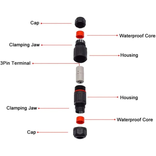 10 stk IP68 vanntett elektrisk kabelkontakt, hunn 3-pin vanntett