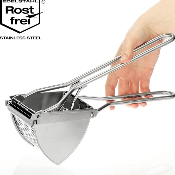 Kartoffelpresser i rustfrit stål, tåler opvaskemaskine - længde 30 cm (rustfrit stål - ergonomisk håndtag)