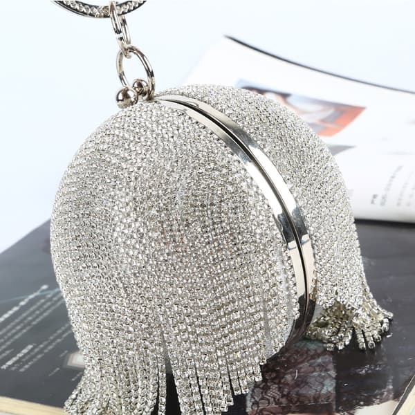 Sølv Diamanter Rhinestone Rund Bold Aften Tasker Til Kvinder Mode Mini Kvast