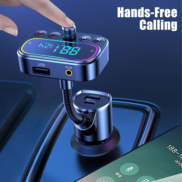 Bluetooth FM-lähetin kahdella mikrofonilla, [Yksi näppäin FM:n sammuttamiseen] Langaton handsfree-autosarja 3 USB-portilla, tukee USB-muistitikkua/AUX-lähtöä