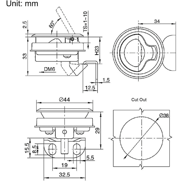 Flush Hatch Latch, Rustfrit Stål Klaplås Marine Dækluge Lås 1.5 tommer Ringhåndtag Flush Træk Lukkelås til Marine Båd Hardware RV Ya