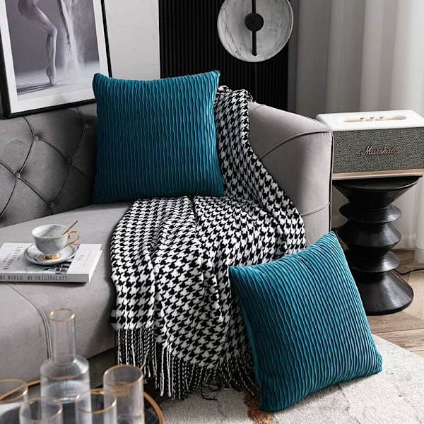 Kuddfodral Turkos Kuddfodral 45cmx45cm: Set med 2 Original Randig Sammet