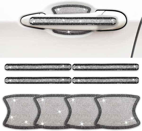 Bling Bildekshandtagsskydd - 8PCS Svart Rhinestone Bling Bil