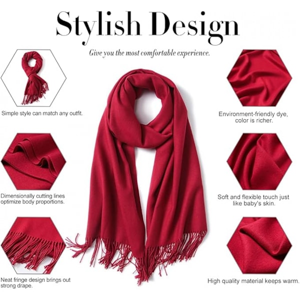 Foulard Echarpe Efterår Kvinde Mand 200 * 70CM Vinter Bordeaux Silkeblød Elegant Sjal Blød til Bryllup Fest Aften
