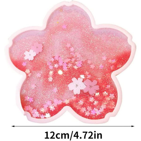Glitterunderlägg, romantisk Sakura flytande sand rosa kaffevärmare vattenunderlägg, söt Sakura koppunderlägg
