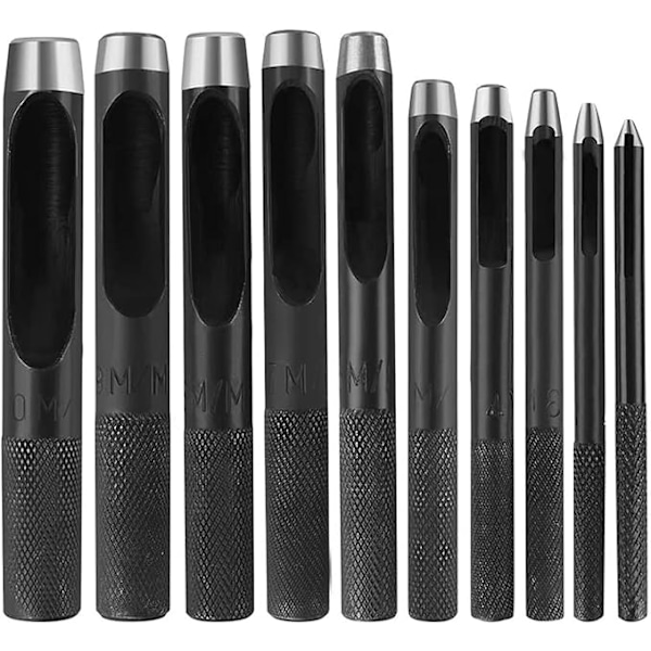 10 Stycken Hålstans i Läder, Rund Stål Hålstans Set 1mm till 10mm Läder Hålslag Verktyg för Läder, Klockarmband, Canvas, Öljett