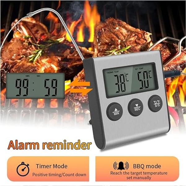 1 stk LED digitalt termometer med probe, mattermometer med timer Fu