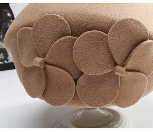 1 stk. khaki hat - Dame vinter uld dobbelt blomstret beret britisk