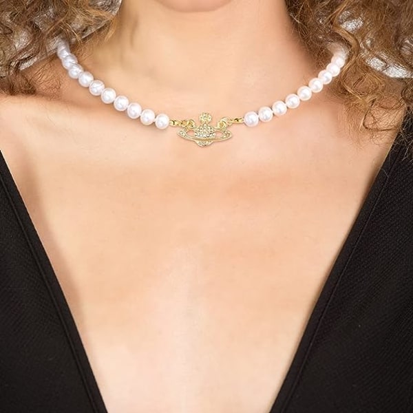 2PCS Perlekjede Sett, Kunstig Perlekjede, Perle Choker