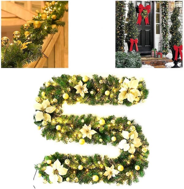 Julekrans med lys, LED-belyst julepeisgarland